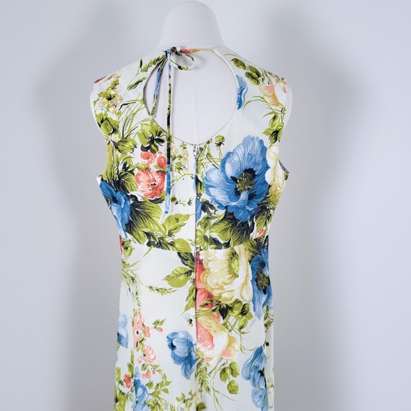 70's A-Line Floral Dress Hawaiian Square Neck Halter Cap Sleeves Full Circle - Picture 6 of 16